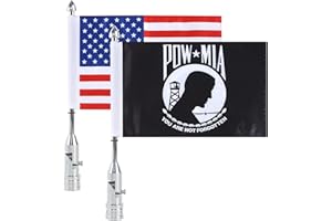 AOCHUANG Outdoor Motorcycle Flag Foldable 90° Flagpole Mounts American Flag POW-MIA" You Are Not Forgotten" Premium Silver Flag Holder Kit for Harley Davidson Road King Honda Goldwing 1/2'' Luggage Rack 2PCS