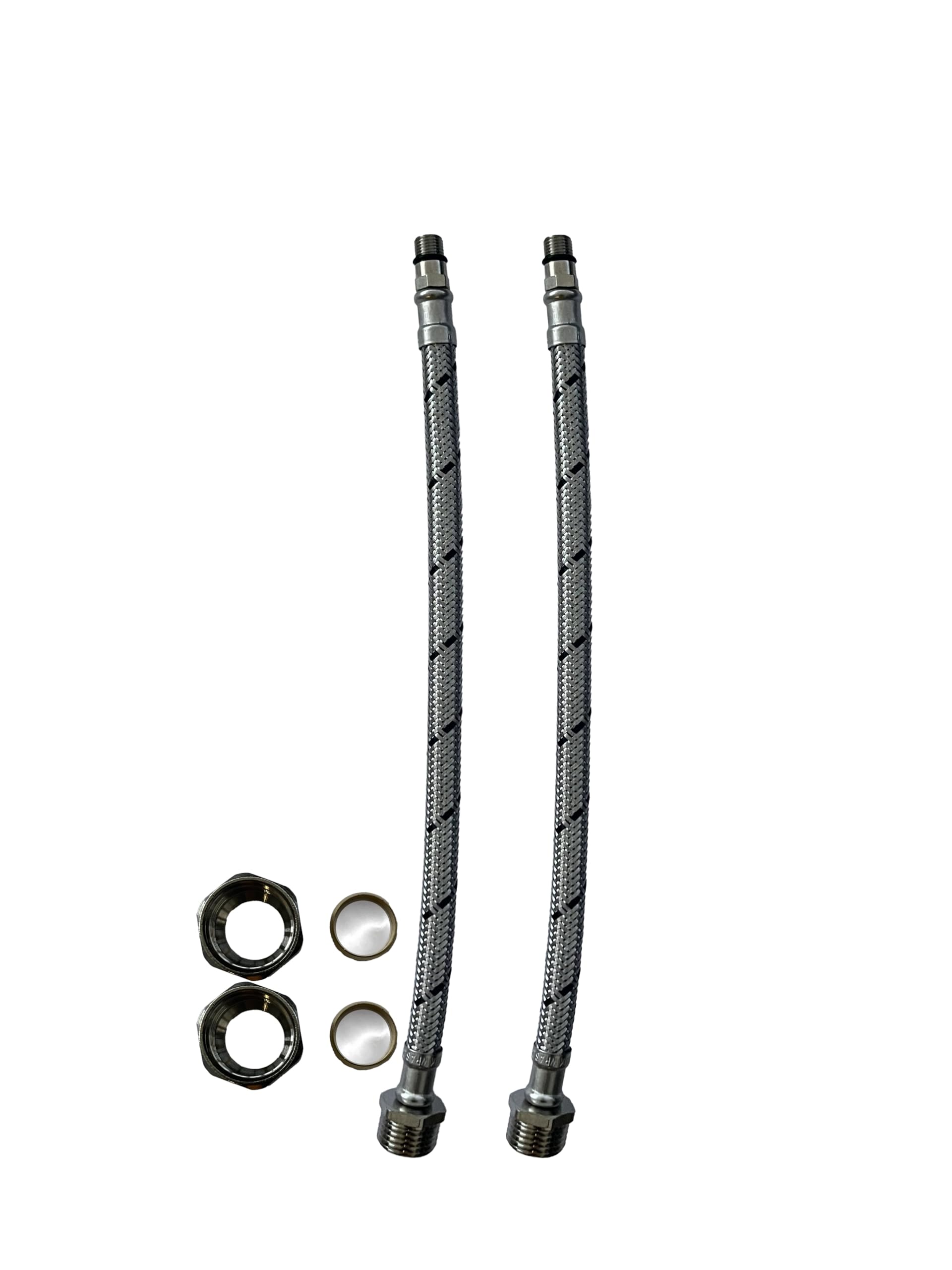 WRAS 2X M10 Flexible Tap Connector Pipe Tails 10mm M x 15mm Compression Hose (300mm) - Durable Flexi - Pack of 2 Flexible Tap Connectors