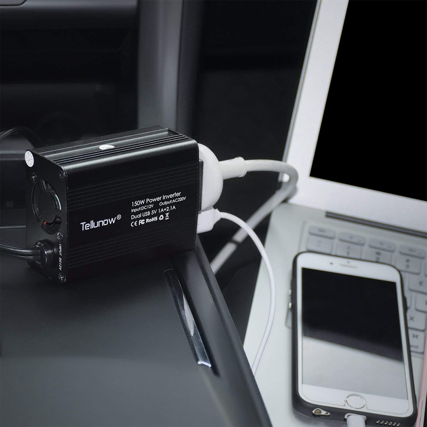 150W Selbstwechselrichter Dc 12V zu Wechselstrom 220V 230V 240V Auto-Konverter mit 2.1A Doppel-Usb und 1 Wechselstrom-Ausgängen für Smartphones, Tablette, Laptop, Zerstäuber