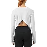 Mippo Open Back Workout Tops for Women Long Sleeve Athletic Shirts Loose Fit Running Gym Crop Top