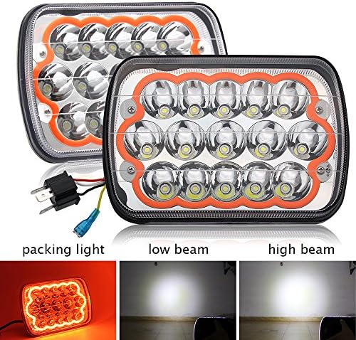 Jiuguang 2pcs 45w 5"x7" 7"x6" Rectangular Led Headlights with Pink Color Angel Eye for Jeep Wrangler YJ Cherokee XJ Trucks 4X4 Offroad Headlamp Replacement H6054 H5054 H6054LL 69822 6052 6053