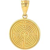 Dainty 10k Yellow Gold Chartres Meditation Labyrinth Disc Charm Pendant