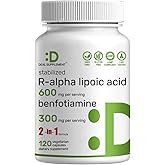 DEAL SUPPLEMENT R Alpha Lipoic Acid 600mg with Benfotiamine 300mg Per Serving, 120 Veggie Capsules – 200mg R-ALA Per Capsule – Antioxidant Supplement for Energy & Nervous System Support