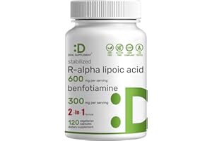 DEAL SUPPLEMENT R Alpha Lipoic Acid 600mg with Benfotiamine 300mg Per Serving, 120 Veggie Capsules – 200mg R-ALA Per Capsule – Antioxidant Supplement for Energy & Nervous System Support