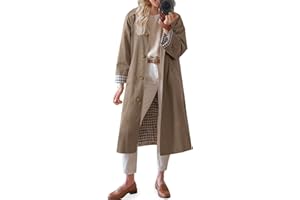 TITOMD Long Trench Coat Single Breasted Check Lining Classic Collar Fall Overcoat Fashion Outerwear