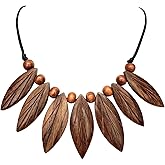 Swimmi Handcarved Leave Shape Natural Sono Wood Boho Tribal Pendant Waxed Cord Necklace Women Men Jewelry GA108