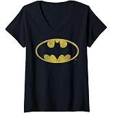 Womens DC Comics Batman Distressed Classic Logo V-Neck T-Shirt