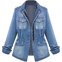 Zipper Denim Jackets for Women - Plus Size Long Sleeve Lapel Denim Coat Winter Casual Tops Fashion Outerwear