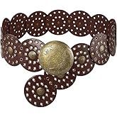 Ssumday Western Leather Belts for Woman Concho Cowgirl Cowboy Disc Belt for Ladies Wide Boho Country Waist Belts for Dress