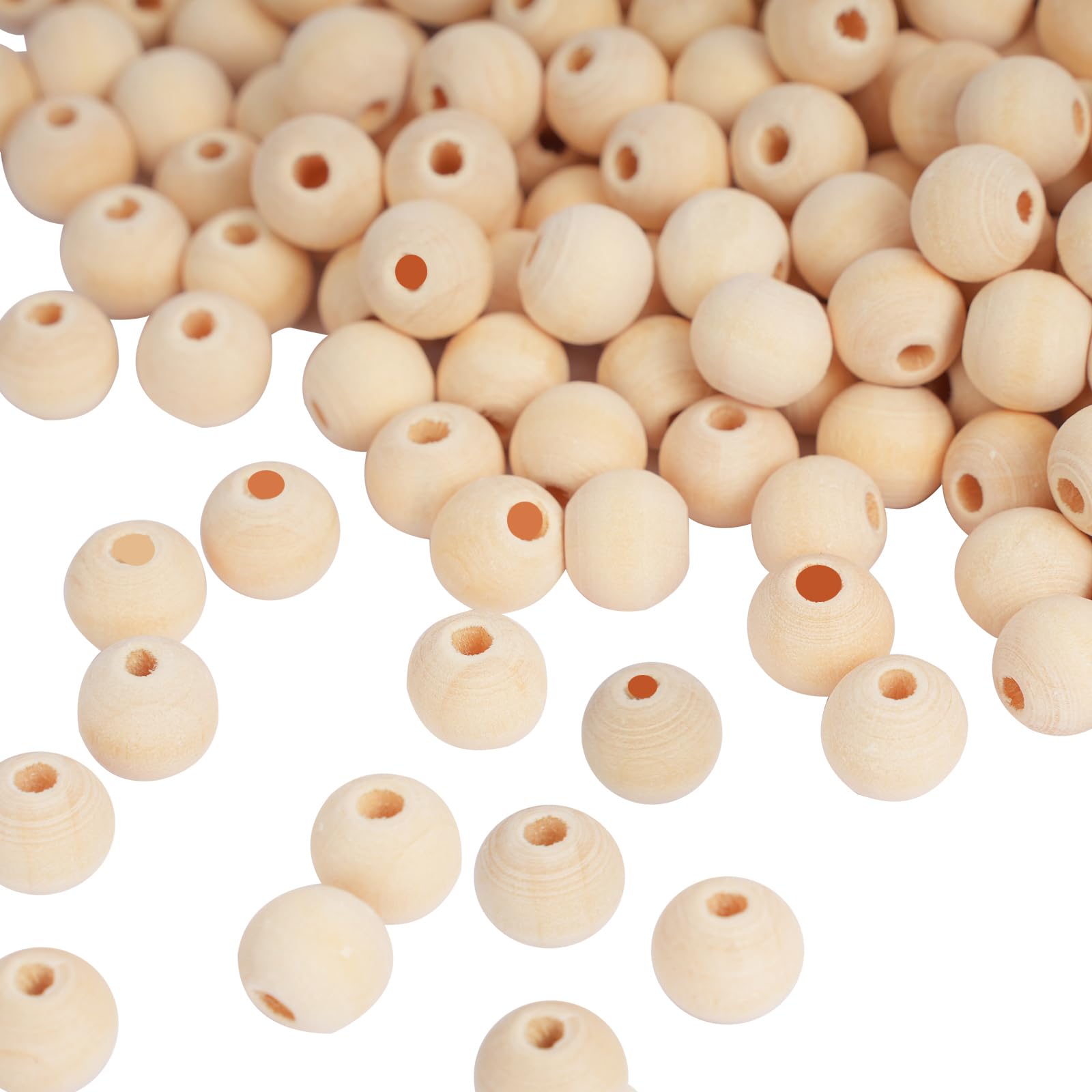 CUWELT 600pcs Wooden Beads Set, 10mm Natural Round Wooden Beads with Hole, Unfinished Wood Decorative Bead for Crafts DIY Jewelry Making Handmade Home Decorations