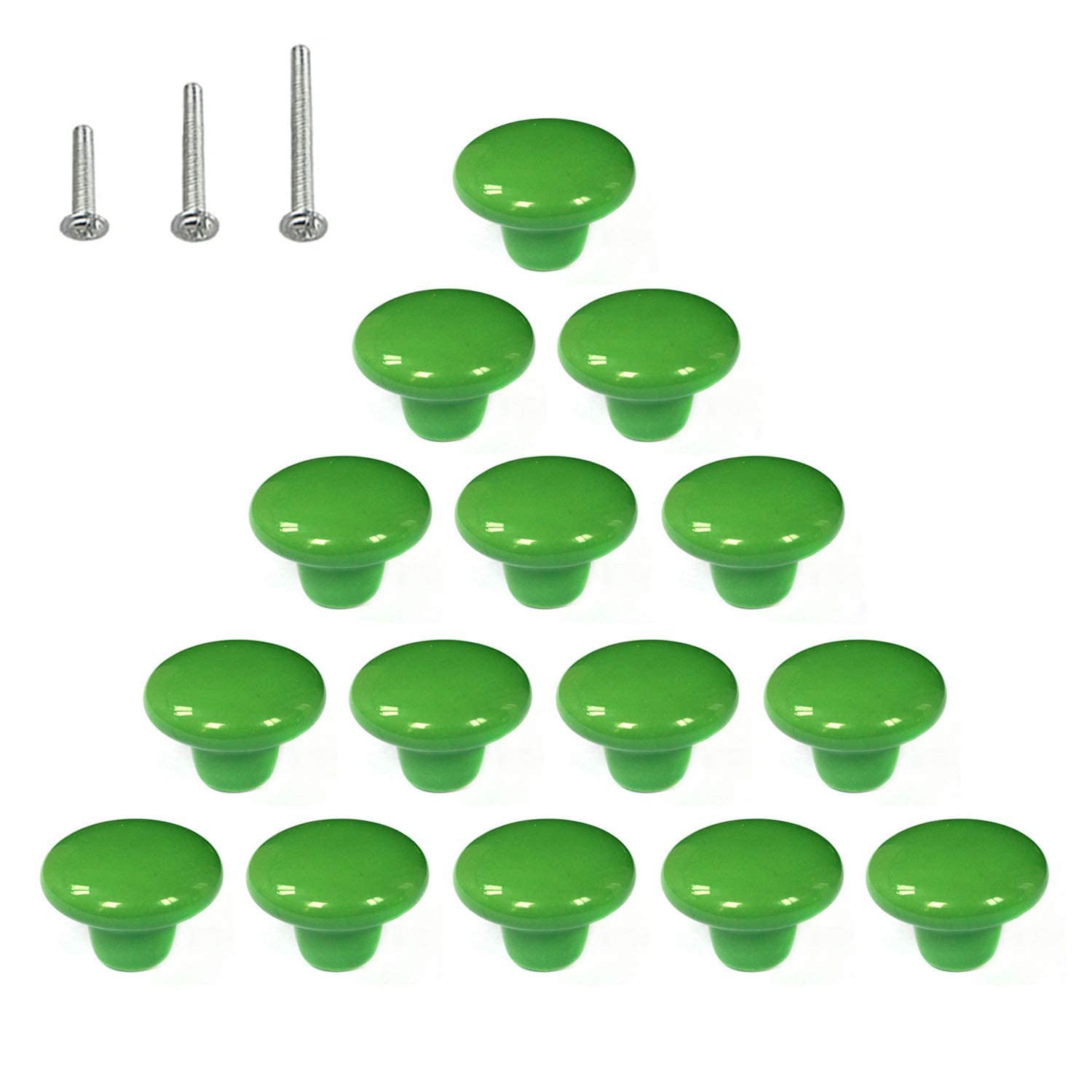 HUAMULAN 15PCS Green Glossy Ceramic Knobs Button Round Mushroom Cabinet Dresser DIY Decor Vintage Pulls Door Handles Cupboard Wardrobe Drawer, Dia. 1.5 inch 38mm