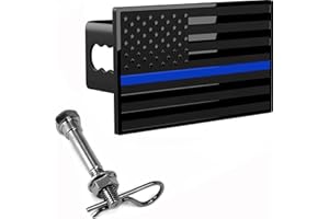 EVERHITCH USA Metal Flag Hitch Cover Fits 2" Receivers Black & Black with Thin Blue line