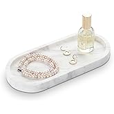HAMAKAWA Oval Bathroom Vanity Tray, Large Natural Marble Sink Tray 10 inch, Volakas White Stone Soap Trays, Modern Perfume Trays, Countertop Organizer for Kitchen, Coffee Table, Home Decor