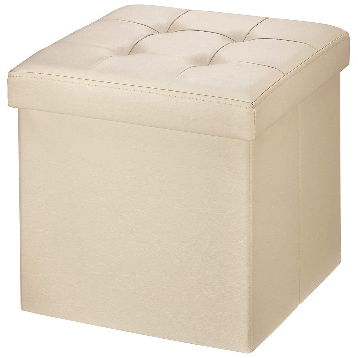 BRIAN & DANY Folding Ottoman Storage Box with Lid, Faux Leather Footstool Toy Storage Box Storage Seat 38 x 38 x 38 cm (Beige) — image 1