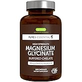 Igennus Highest Strength Chelated Magnesium Glycinate 1300mg, 380mg Elemental, 90 Servings, Pure & Clean Buffered Magnesium Bisglycinate, Vegan, 180 Capsules