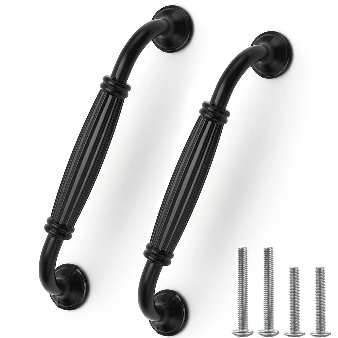 Kyrio 12 Pack Black Cabinet Door Handle, European Aluminum Cupboard Door Pulls Hardware Matte Black Drawer Handles Long Bow Shape Pull Handles for Kitchen Bedroom Furniture (12, Hole Center 96mm/3.8")