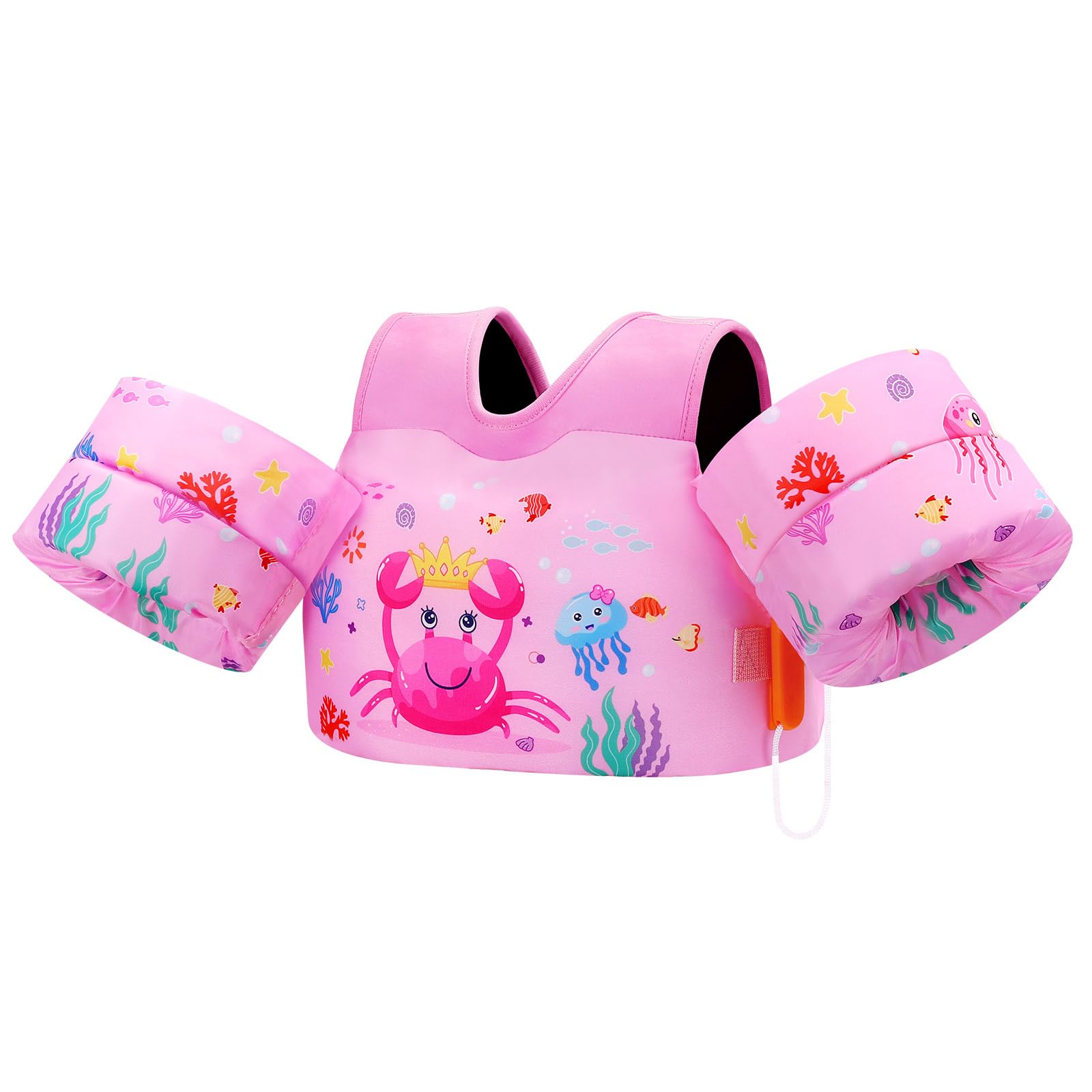 MoKo Toddler Swim Vest - Cute Toddler Floaties with Emergency Whistle for Boys and Girls 13-20-30 lbs Water Wings Arm Band Floaties Swim Training Equipment for Beach Swimming Pool Sea, Pink Crab Image MoKo Toddler Swim Vest - Cute Toddler Floaties with Emergency Whistle for Boys and Girls 13-20-30 lbs Water Wings Arm Band Floaties Swim Training Equipment for Beach Swimming Pool Sea, Pink Crab Image