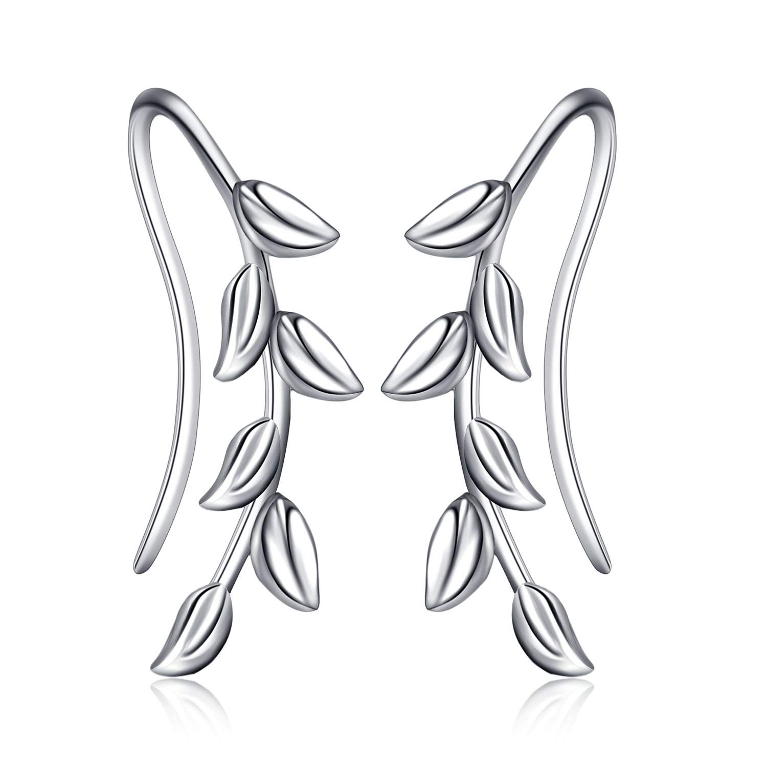 925 Sterling Silver Leaf Earrings Ear Climber Crawler Earrings Ear Cuff Earrings for Women Girls