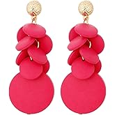 RUOFFETA Colorful Layered Wooden Earrings, Bohemian Dangle Drop Earrings for Women