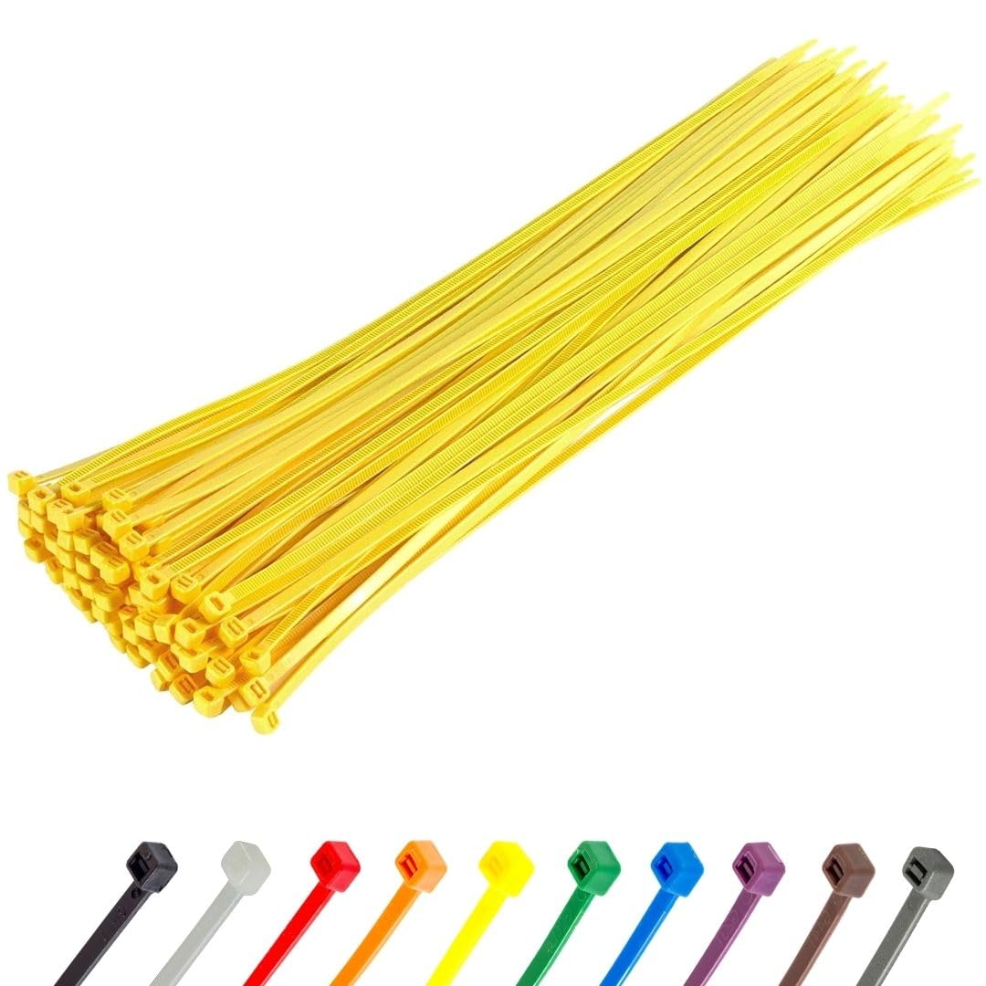 Gocableties Heavy Duty Long Yellow Cable Ties, 370mm x 4.8mm, Pack of 100, Premium Nylon Zip Ties, Plastic Tie Wraps, Secure Self-Locking Mechanism, for Home, Garden, Office and DIY