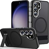 MALEWOLF for Samsung Galaxy S24 Case, [Built-in Stand] Anti-Skid TPU Edge & Matte Translucent S24 Cover, Compatible with Magsafe, Slim Shockproof Magnetic Phone Case for S24 5G (Black/Grey)