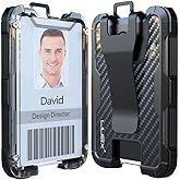 LIUGX Carbon Fiber Badge Holder, ID Card Holder with Metal Clip - Heavy Duty Portable Wallet (Holds 1 to 4 Cards),for Office 