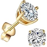 VOLUKA Moissanite Stud Earrings for Women - 925 Sterling Silver 1ct D Color Round Cut Lab Created Diamond Earrings Hypoallergenic Moissanite Earrings for Women