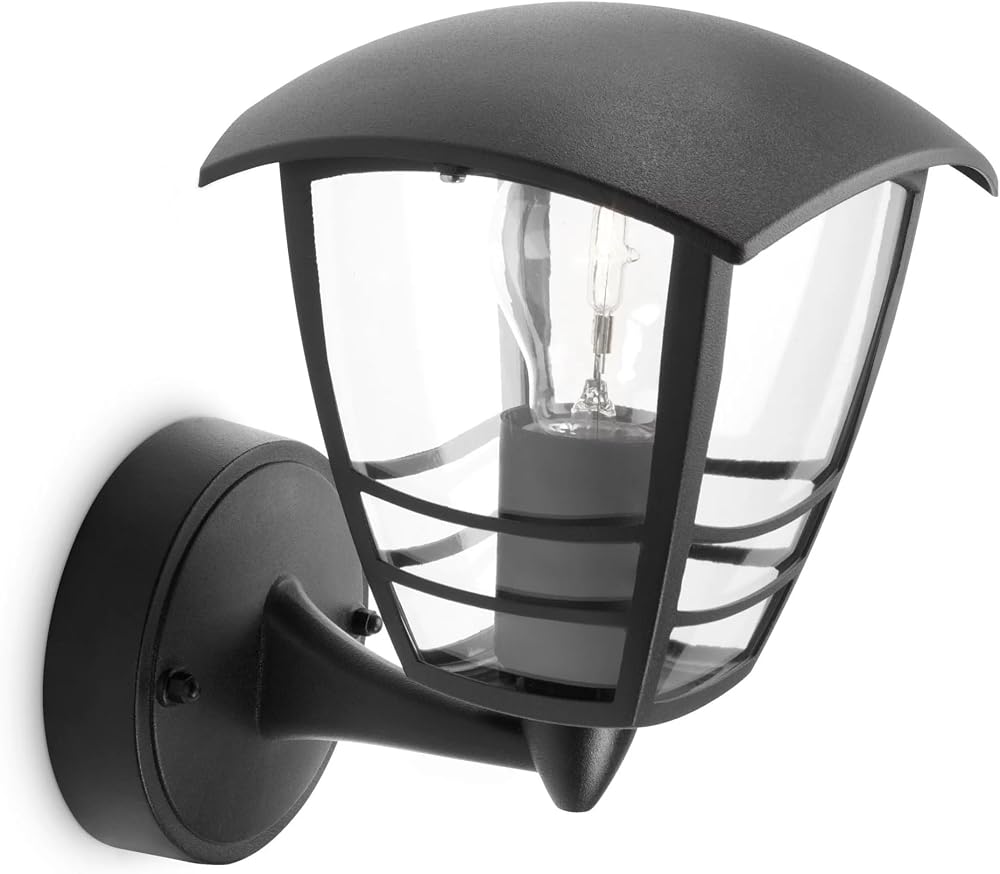 Philips Creek Outdoor Wall Light IP44 Aluminium Black E27 Bulb Sold Separately
