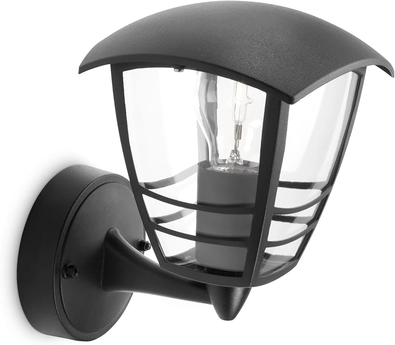 Philips Creek Outdoor Wall Light IP44 Aluminium Black E27 Bulb Sold Separately