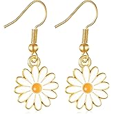 Vintage Daisy Hook Earrings for Women, White Daisy Dangle Earrings, Sweet Flower Hook Earring for Women Jewelry Gift