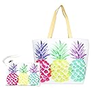 Me Plus Women Beach Bag and Pouch 2 pieces Set Tote Shoulder Bag Travel Organizer Pouch