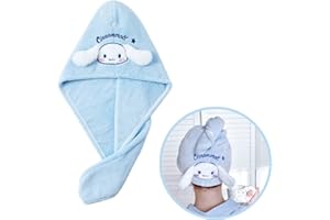 ROFOLO Kawaii Microfiber Hair Towel for Women, Super Absorbent Hair Shower Cap for Long Hair, Quick Dry Towel Wrap with Botton of Cute Hairbands for Women Girls Bath Accessories(Blue)