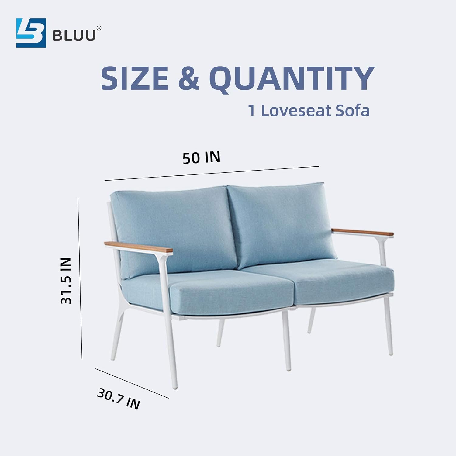 BLUU Loveseat Sofa in Patio Furniture Set Outdoor Aluminum Conversation Sets for Indoor Garden Porch Deck with Cushions (Loveseat): Garden & Outdoor