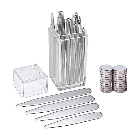 40pcs sortierte Größe Edelstahl Metallhalsband Aufenthalte + 20pcs Magnete + durchsichtiger Plastikkasten für Mens Dress Shir