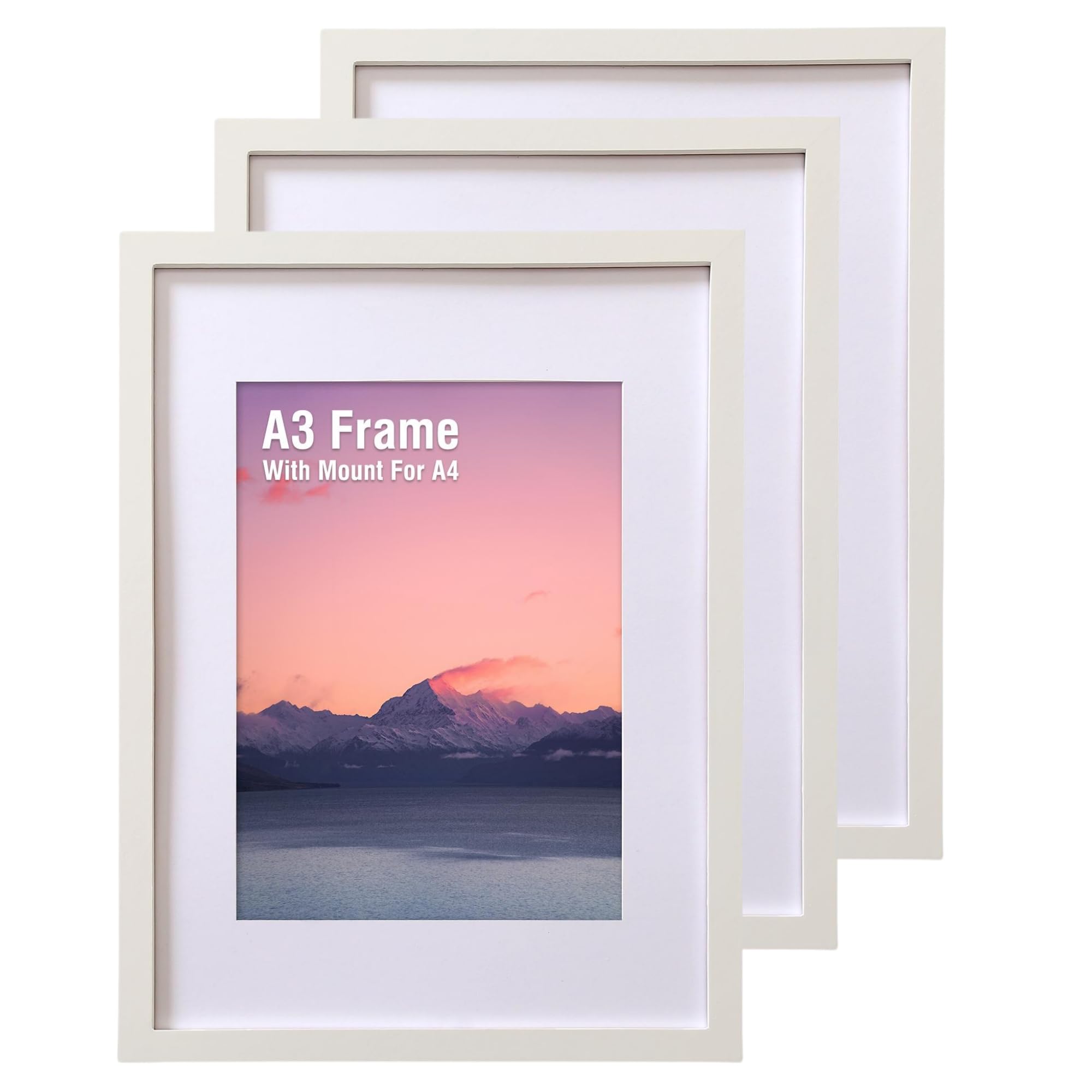 Zemiu 3Pack Premium A3 Picture Frame with Mount for A4, Solid Wood Photo Frame 29.7x42 cm≈12x16inches with Acrylic Glass/Hanging Hooks, for Wall/Desk Pictures Print Display -White