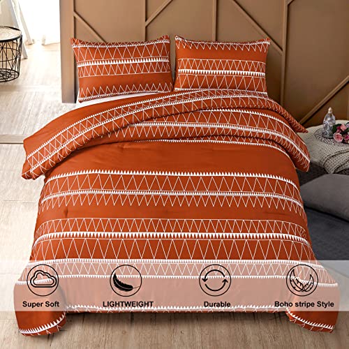 Terracotta Comforter Set(90"×90"),Reversible Orange Boho Triangle