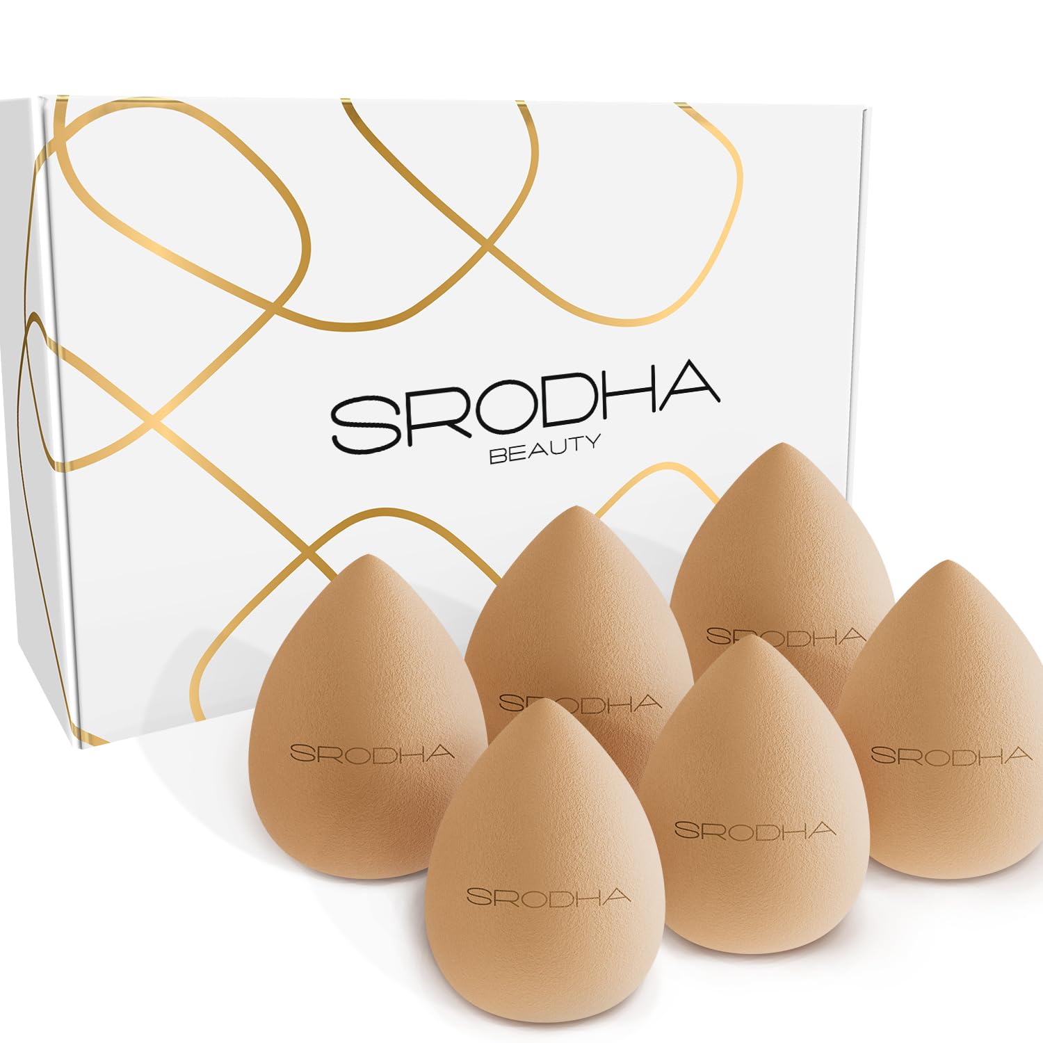 SRODHA Beauty Make Up Sponges Set | 6 Piece Pack | Liquid Makeup Blender Sponge Sets | For Blending Face Complexion Foundation Concealer Cream Products Powder (Teardrop Nude)