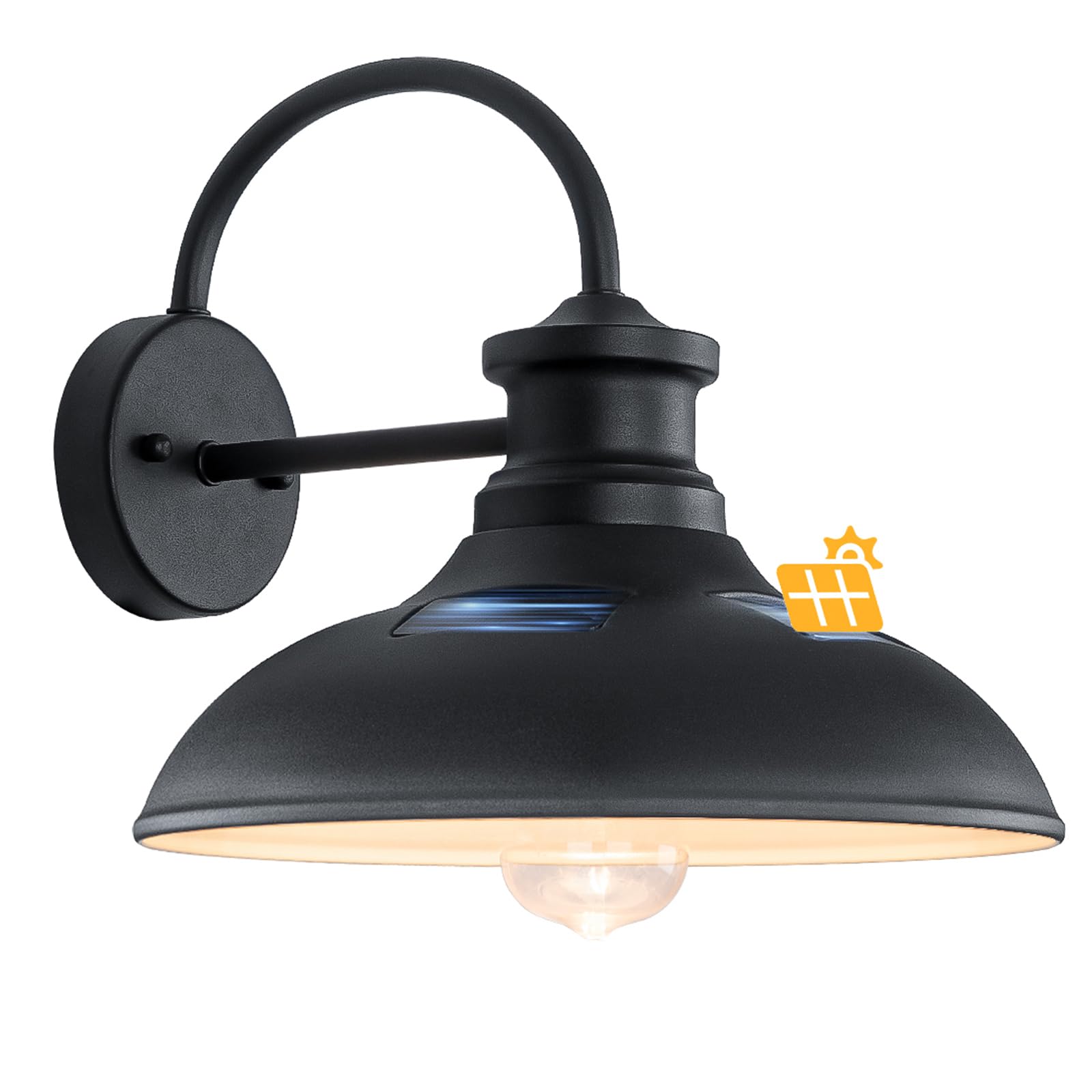 Photo 1 of 1 Pack Solar Barn Lights for Outside, Dusk to Dawn Farmhouse Gooseneck Barn Light, 12" Large Black Porch Light Fixture Wall Mount, Waterproof Outside Wall Lights Solar Powered for Porch Garage Patio