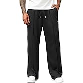 ZAFUL Men's Baggy Drawstring Elastic Waist Sweatpants with Pockets Solid Color Straight Patchwork Wide Leg Lounge Long Pants