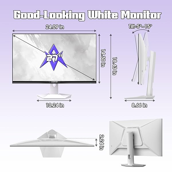 AMZFAST 27 INCH 1440P 200HZ/180HZ WHITE GAMING MONITOR, 2K QHD (2560 ×1440),MPRT 1MS FAST IPS | HDR400 & TÜV RHEINLAND EYE CARE & 12 MONTHS EXCHANGE (HDMI & DP CABLE)