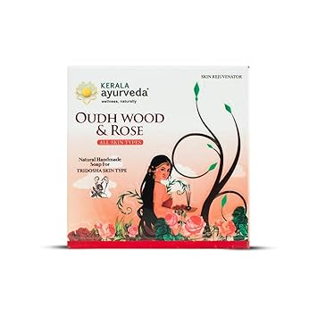Kerala Ayurveda Natural Handmade Oudh Wood & Rose Soap - A Natural exfoliator for All(Tridosha) Skin Types - 100 Gm