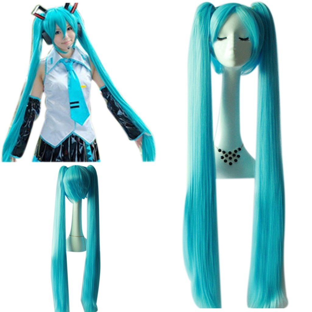 Women's Fashion Super Long Straight Animation Cosplay Wigs with Free Cap (Sky blue)