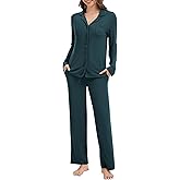 WiWi Womens Pajama Set Soft Ribbed Lounge Sets Long Seeve Sleepwear Button Down Pants Warm Nightwear PJs S-XXL