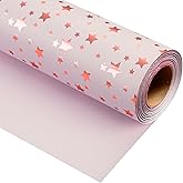Burymento Gold Foil Five-Pointed Star Wrapping Paper, Reversible Pink Gift Wrap for Birthday, Valentines, Mothers day, Graduation, Wedding, Fathers day, Baby Shower, Christmas (17in x 32.8ft)