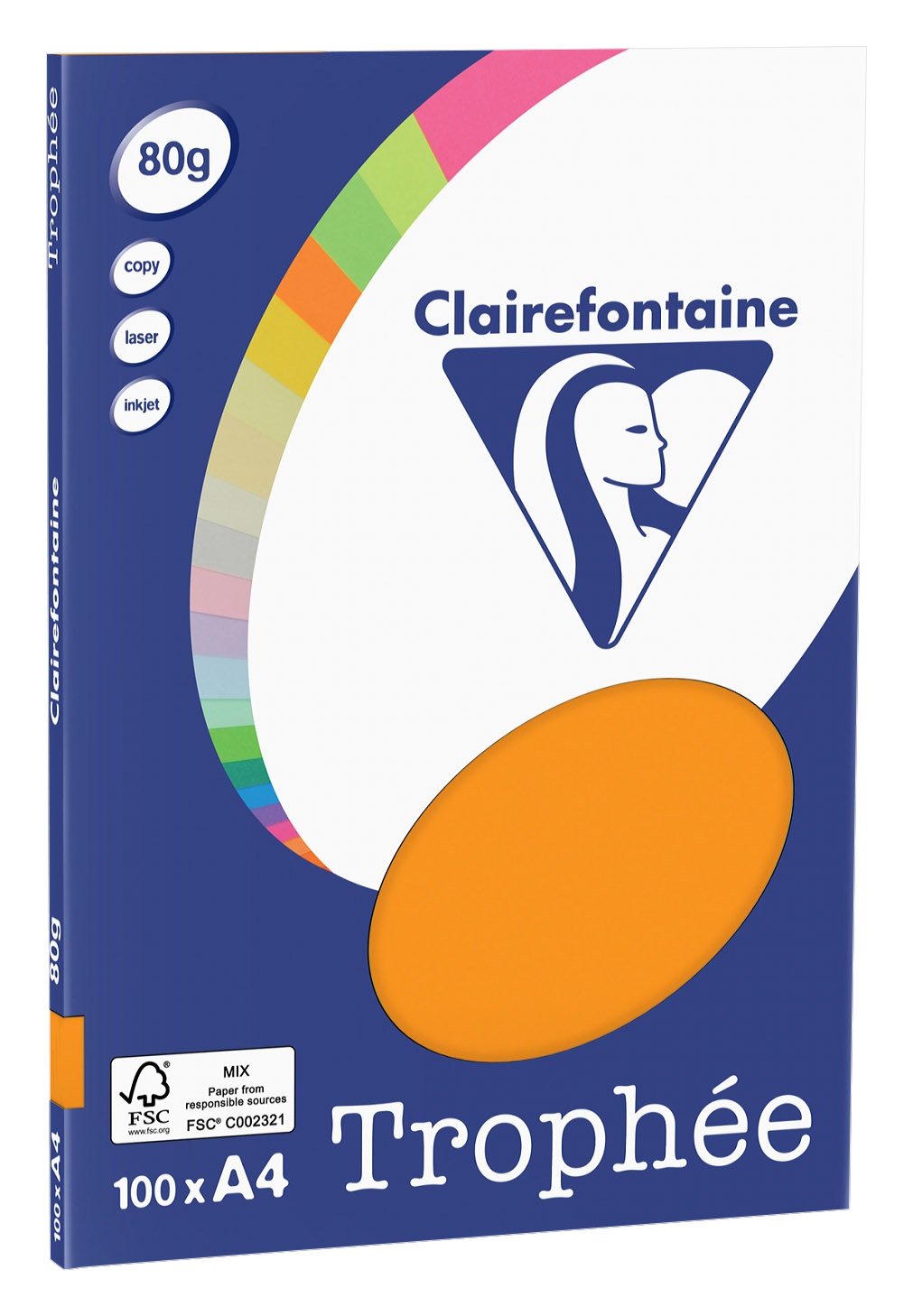 Clairefontaine Trophee Copying Paper (A4, 80g/m², 100 Sheets) A4, 21 x 29.7 cm Fluorescent Orange