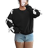 GAMISS Womens Bow Lightweight Sweatshirt Oversized Crew Neck Comfy Long Sleeve Casual Loose Pullover Top Y2K Clothes