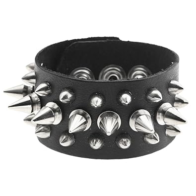 JOVIVI Schmuck,Echtleder Armband Nieten Killernieten Breit Leder Armreif Punk Choker Manschette,Schwarz