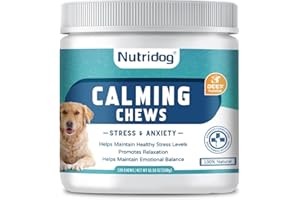 Nutridog Calming Supplement Chews for Dogs Anxiety Relief - with Melatonin, Hemp Seeds, Chamomile & L-Tryptophan - Stress Relief for Thunderstorms - Vet-Recommended Formula 120Ct（Beef）