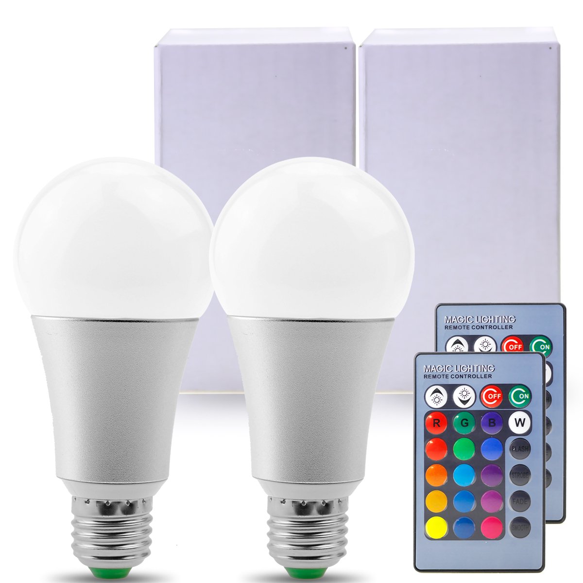 LUXJET LED Ampoules de couleur,10W E27 RGBW Ampoule Led,Changement de Couleur Télécommande, Dimmable RGB+lumière du jour Blanc(6500K)[Classe énergétique A+] (2er Pack)