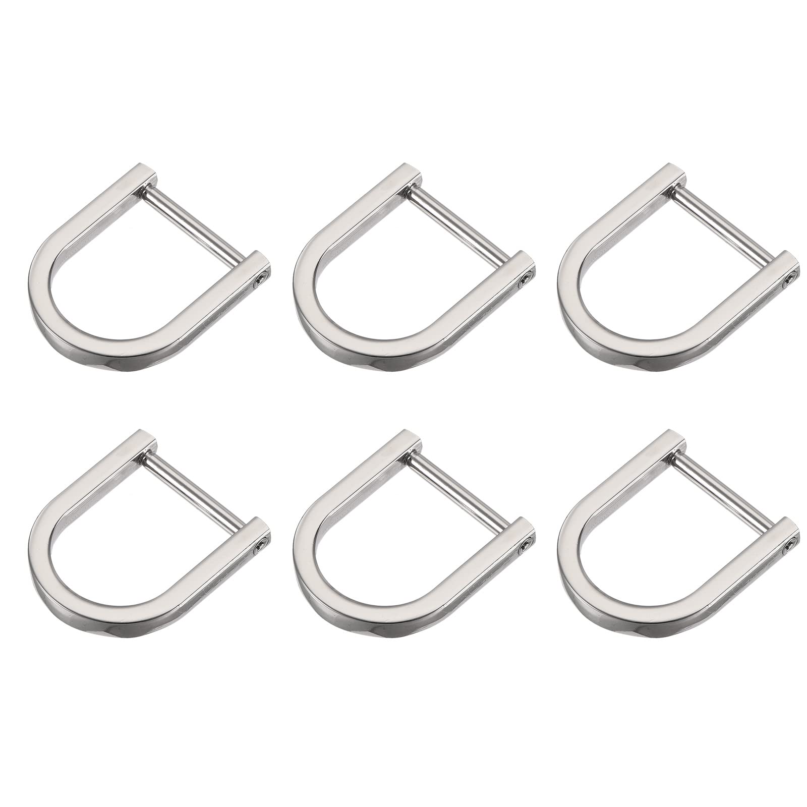 METALLIXITY Horseshoe D-Rings (15mm) 6pcs, Screw-in U-shaped Buckles Shackle - for Car Keys Keychain Bags Leather Crafts, Silver Tone